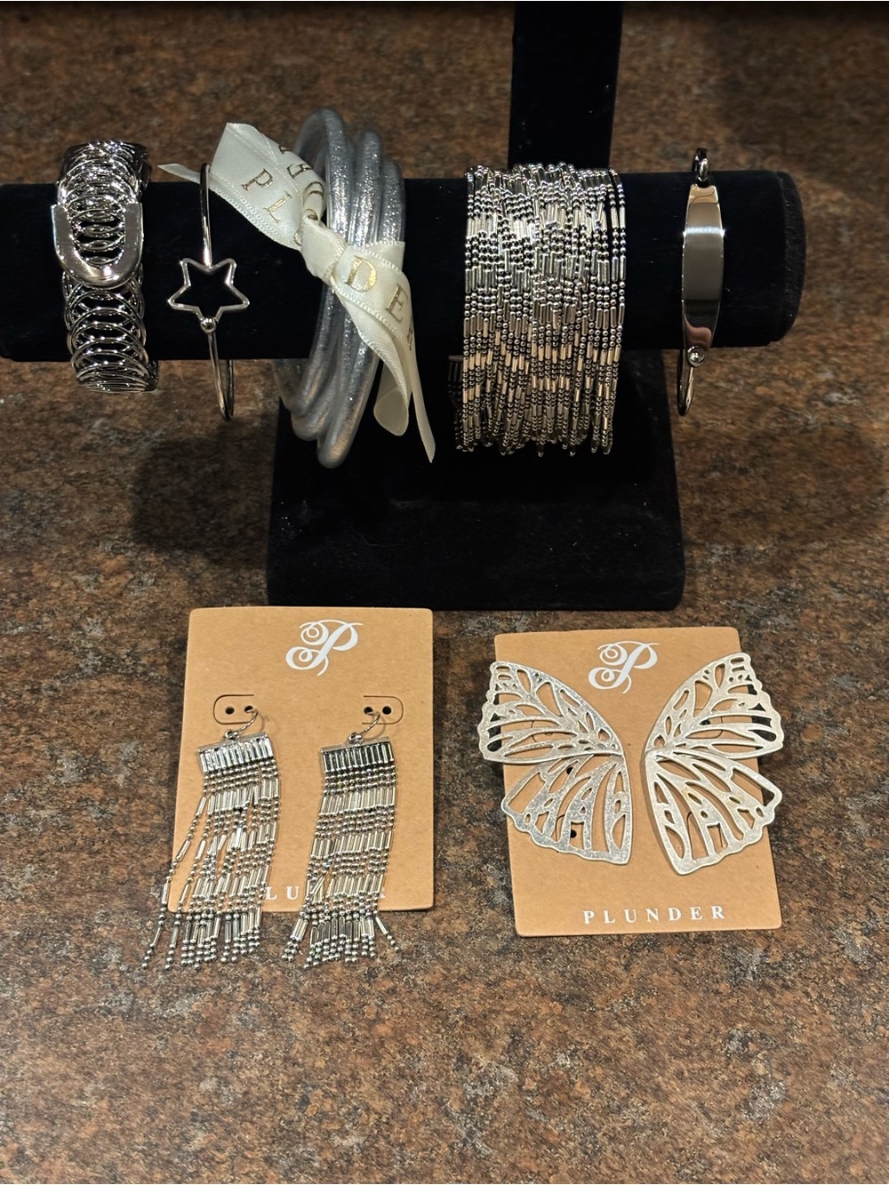 👒Plunder Silver Tone Bracelet & Statement Earrings Collection